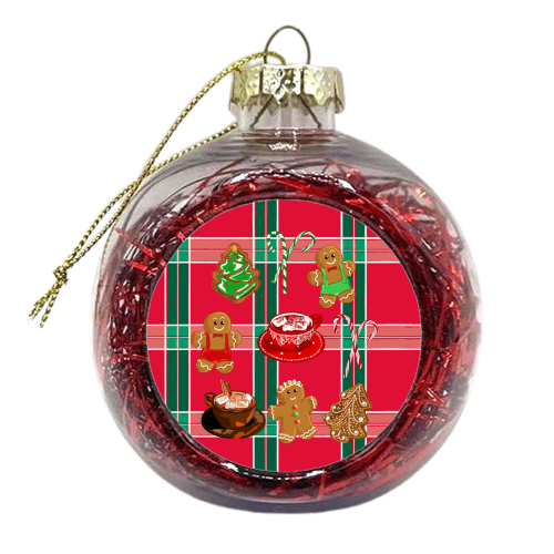 Classic Gingerbread Christmas Treats on Red Green Plaid Pattern - xmas bauble by EZbie