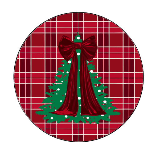 Classic Red Plaid Christmas Tree with Red Bow - Circle Sticker by EZbie
