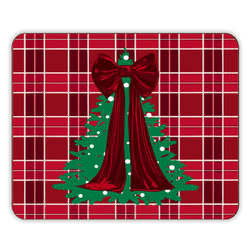 Classic Red Plaid Christmas Tree with Red Bow - designer placemat by EZbie