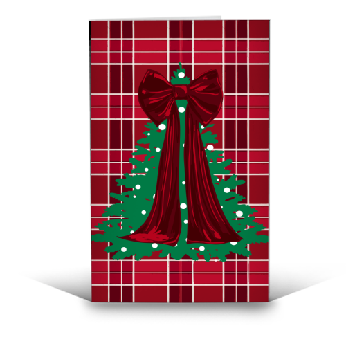 Classic Red Plaid Christmas Tree with Red Bow - funny greeting card by EZbie