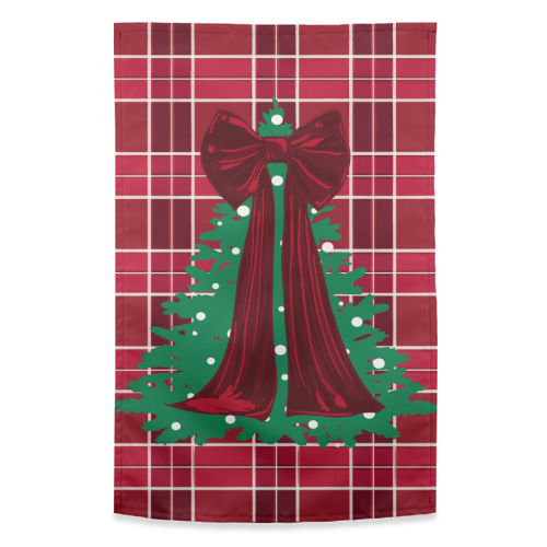 Classic Red Plaid Christmas Tree with Red Bow - funny tea towel by EZbie