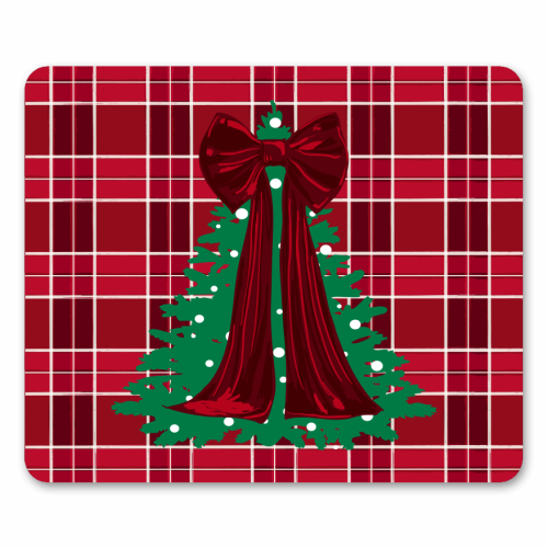 Classic Red Plaid Christmas Tree with Red Bow - mouse mat by EZbie