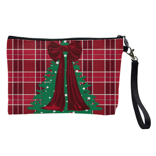 Classic Red Plaid Christmas Tree with Red Bow - pretty makeup bag by EZbie