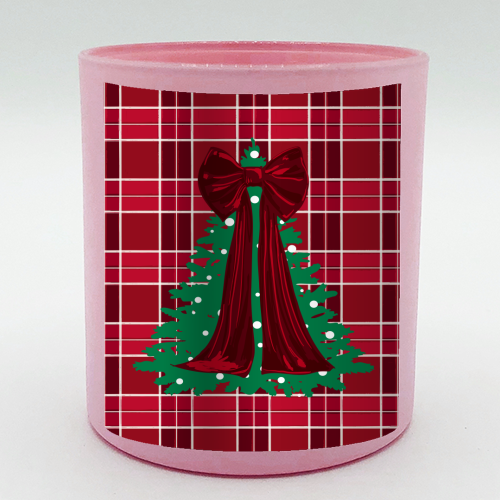 Classic Red Plaid Christmas Tree with Red Bow - scented candle by EZbie