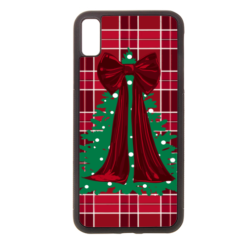 Classic Red Plaid Christmas Tree with Red Bow - stylish phone case by EZbie