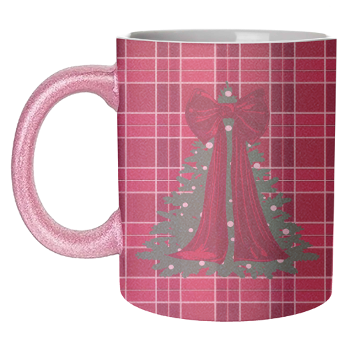 Classic Red Plaid Christmas Tree with Red Bow - unique mug by EZbie