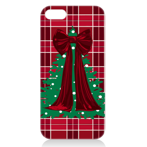 Classic Red Plaid Christmas Tree with Red Bow - unique phone case by EZbie