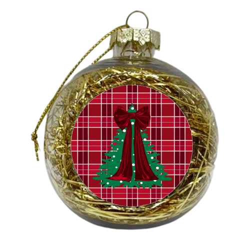 Classic Red Plaid Christmas Tree with Red Bow - xmas bauble by EZbie