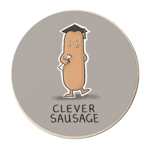 Clever Sausage - personalised beer coaster by Carl Batterbee