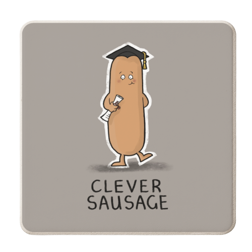 Clever Sausage - personalised beer coaster by Carl Batterbee
