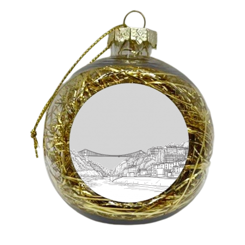 Clifton Suspension Bridge, Bristol, UK, Drawing (Pale Grey Version) - xmas bauble by Adam Regester