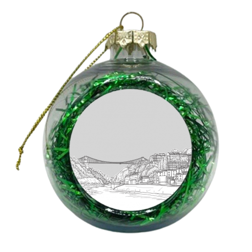 Clifton Suspension Bridge, Bristol, UK, Drawing (Pale Grey Version) - xmas bauble by Adam Regester