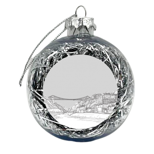 Clifton Suspension Bridge, Bristol, UK, Drawing (Pale Grey Version) - xmas bauble by Adam Regester