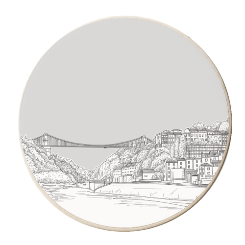 Clifton Suspension Bridge, Bristol, UK, Drawing (Pale Grey Version) - personalised beer coaster by Adam Regester