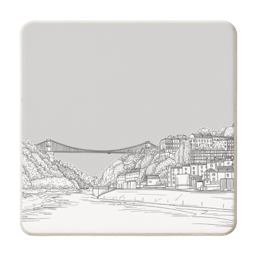 Clifton Suspension Bridge, Bristol, UK, Drawing (Pale Grey Version) - personalised beer coaster by Adam Regester