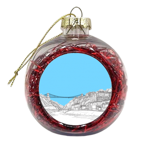 Clifton Suspension Bridge, Bristol, UK (Pale Blue Background) - xmas bauble by Adam Regester