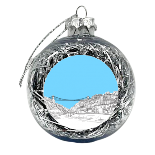 Clifton Suspension Bridge, Bristol, UK (Pale Blue Background) - xmas bauble by Adam Regester