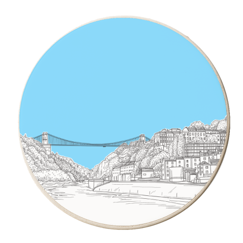 Clifton Suspension Bridge, Bristol, UK (Pale Blue Background) - personalised beer coaster by Adam Regester