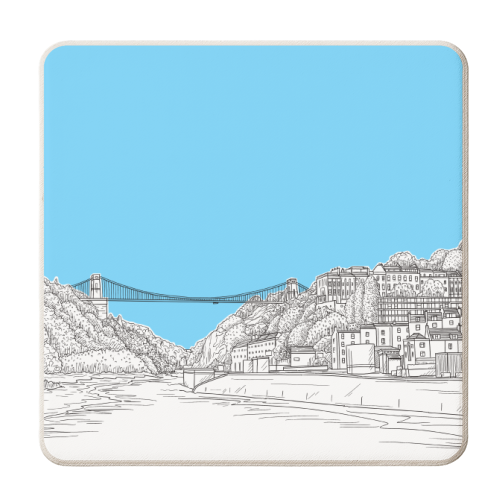 Clifton Suspension Bridge, Bristol, UK (Pale Blue Background) - personalised beer coaster by Adam Regester