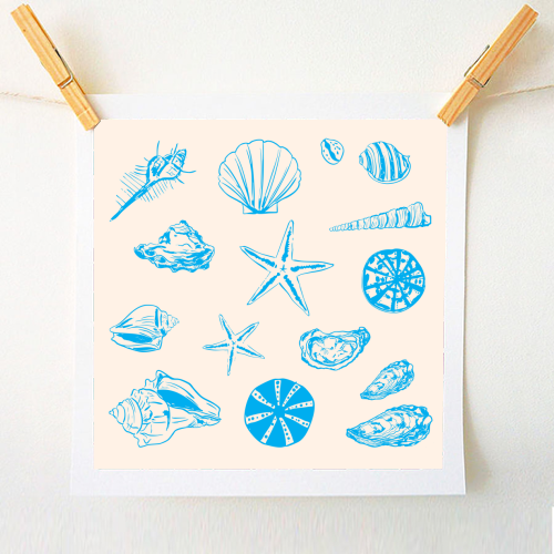 Coastal Shells & Starfish Line Art - A1 - A4 art print by EZbie