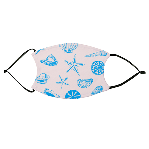 Coastal Shells & Starfish Line Art - face cover mask by EZbie