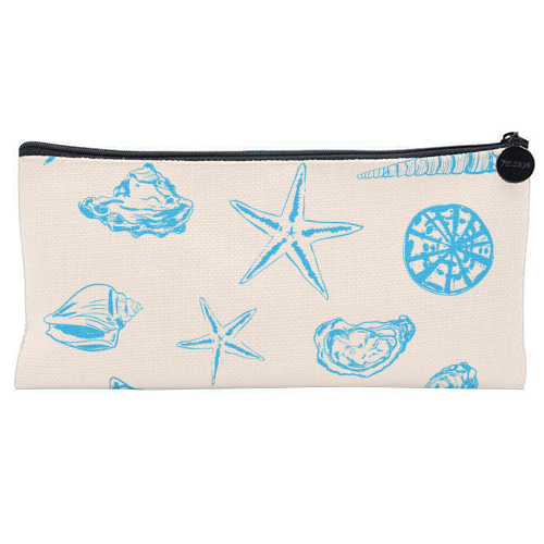Coastal Shells & Starfish Line Art - flat pencil case by EZbie
