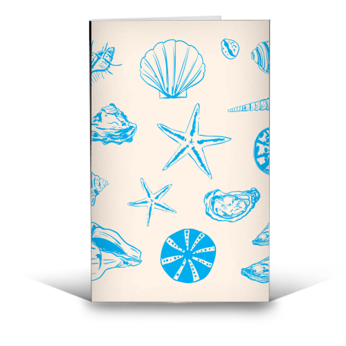 Coastal Shells & Starfish Line Art - funny greeting card by EZbie