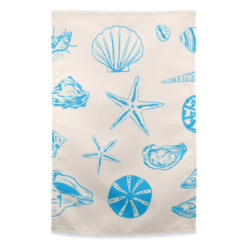 Coastal Shells & Starfish Line Art - funny tea towel by EZbie