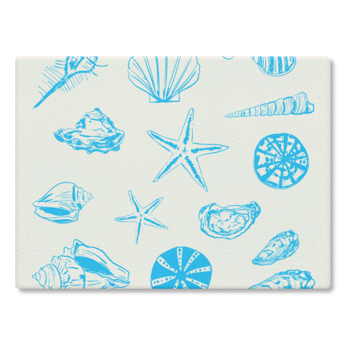 Coastal Shells & Starfish Line Art - glass chopping board by EZbie