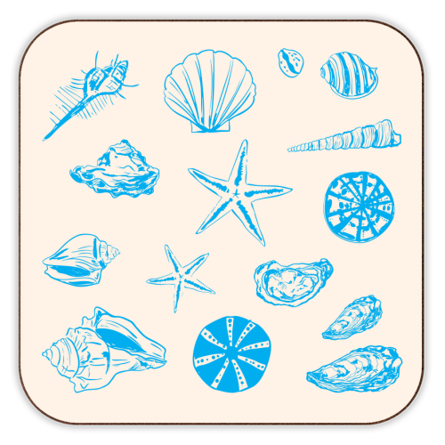 Coastal Shells & Starfish Line Art - personalised beer coaster by EZbie