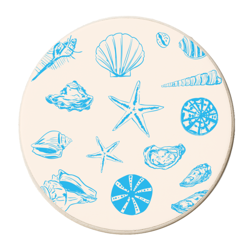 Coastal Shells & Starfish Line Art - personalised beer coaster by EZbie