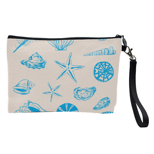 Coastal Shells & Starfish Line Art - pretty makeup bag by EZbie