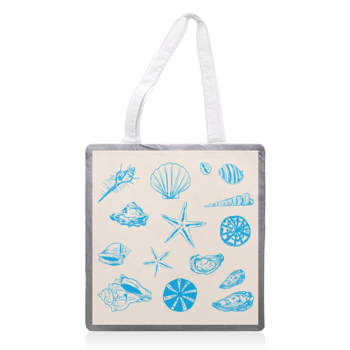 Coastal Shells & Starfish Line Art - printed canvas tote bag by EZbie