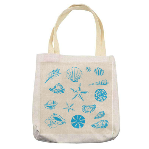 Coastal Shells & Starfish Line Art - printed canvas tote bag by EZbie