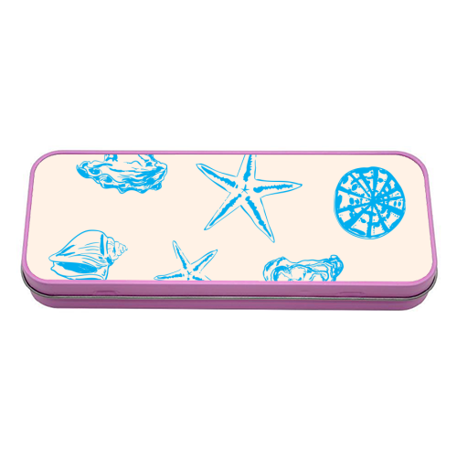 Coastal Shells & Starfish Line Art - tin pencil case by EZbie