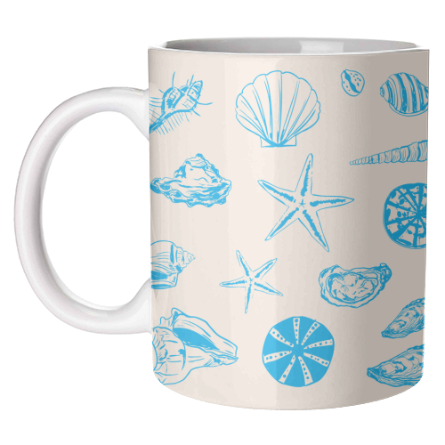 Coastal Shells & Starfish Line Art - unique mug by EZbie