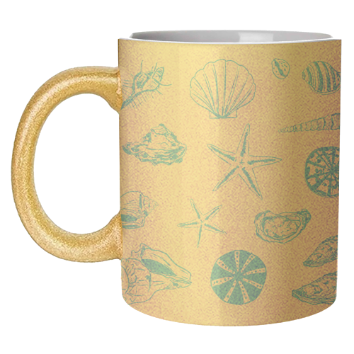 Coastal Shells & Starfish Line Art - unique mug by EZbie