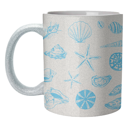 Coastal Shells & Starfish Line Art - unique mug by EZbie