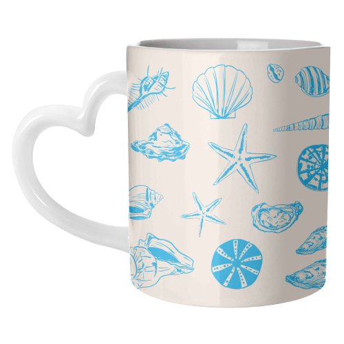 Coastal Shells & Starfish Line Art - unique mug by EZbie