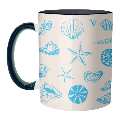 Coastal Shells & Starfish Line Art - unique mug by EZbie