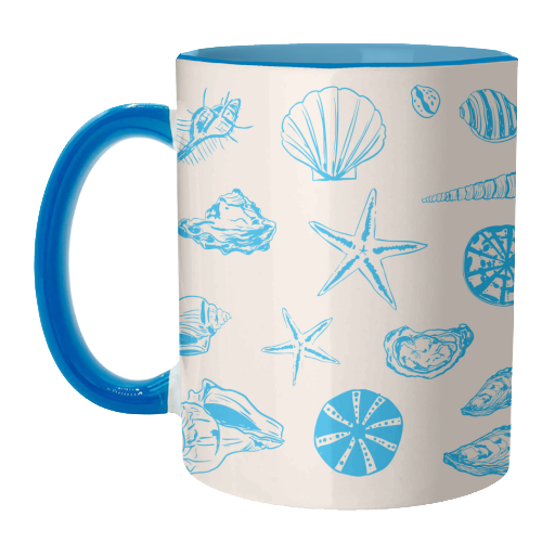 Coastal Shells & Starfish Line Art - unique mug by EZbie