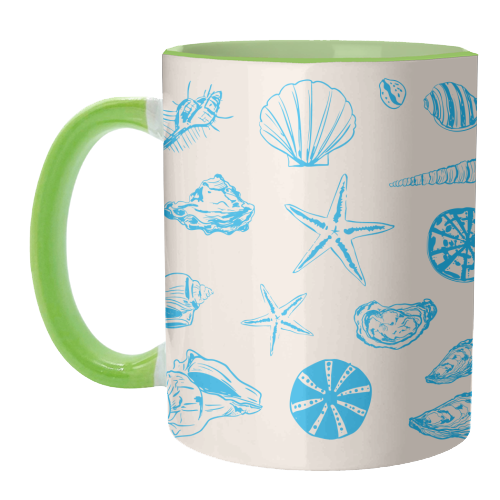 Coastal Shells & Starfish Line Art - unique mug by EZbie