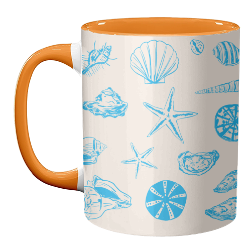 Coastal Shells & Starfish Line Art - unique mug by EZbie