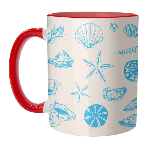 Coastal Shells & Starfish Line Art - unique mug by EZbie