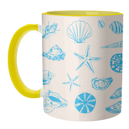 Coastal Shells & Starfish Line Art - unique mug by EZbie