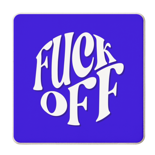 Cobalt fuck off circle - personalised beer coaster by The Girl Next Draw