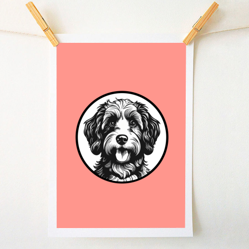 Cockapoo Cameo Portrait (Coral Pink) - A1 - A4 art print by Adam Regester