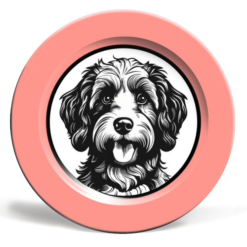 Cockapoo Cameo Portrait (Coral Pink) - ceramic dinner plate by Adam Regester