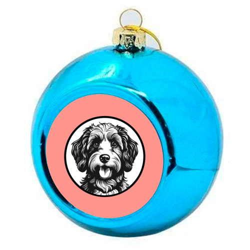 Cockapoo Cameo Portrait (Coral Pink) - colourful christmas bauble by Adam Regester
