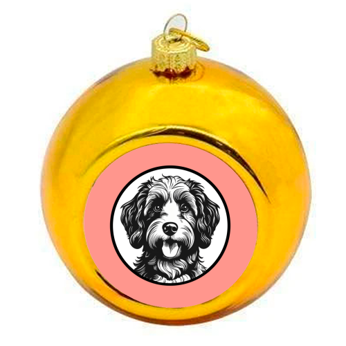 Cockapoo Cameo Portrait (Coral Pink) - colourful christmas bauble by Adam Regester